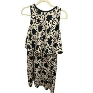 🖤 LOFT Black & White Floral Layered Sleeveless Midi Dress Sz 8 🖤‎